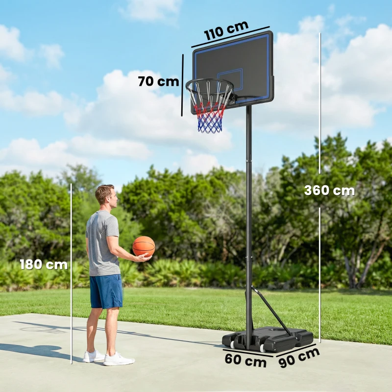 SPORTNOW Panier de Basketball sur Pieds avec Hauteur Réglable de 1,35 à 3,05 m avec Roues, Base de Lestage et Sac de Sable, Bleu