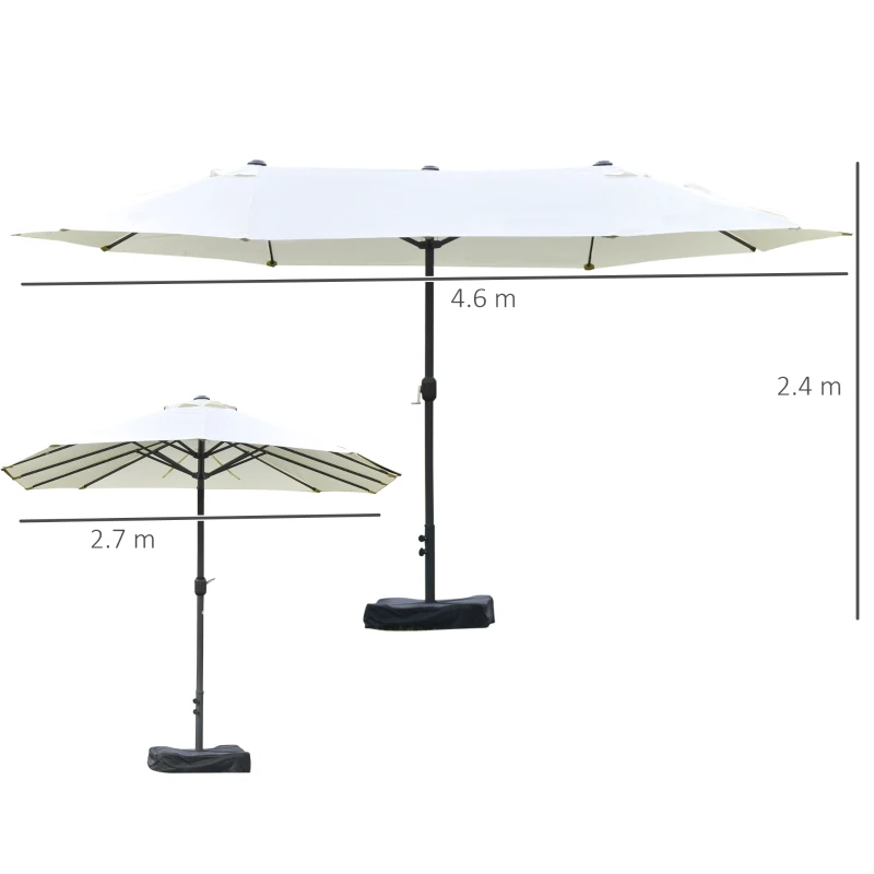 Outsunny Umbrelă Dublă cu 12 Spițe, Bază în Cruce și Manivelă, din Oțel și Poliester, 455x265x238 cm, Bej