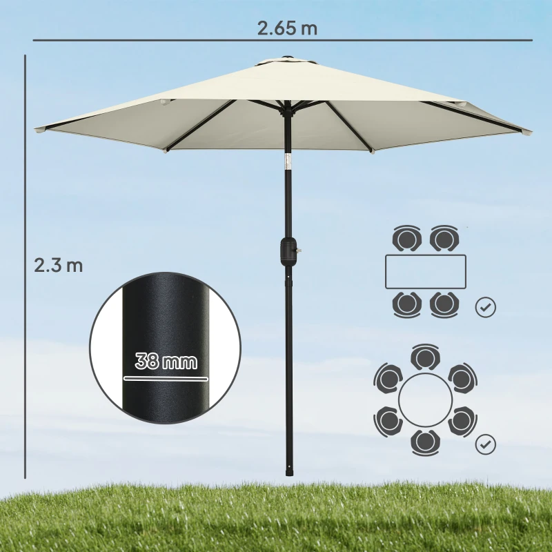 Outsunny 2.6 m Garden Parasol Umbrella with Aluminium Pole, Outdoor Patio Umbrella with Tilt and Crank, Vent, Cream White