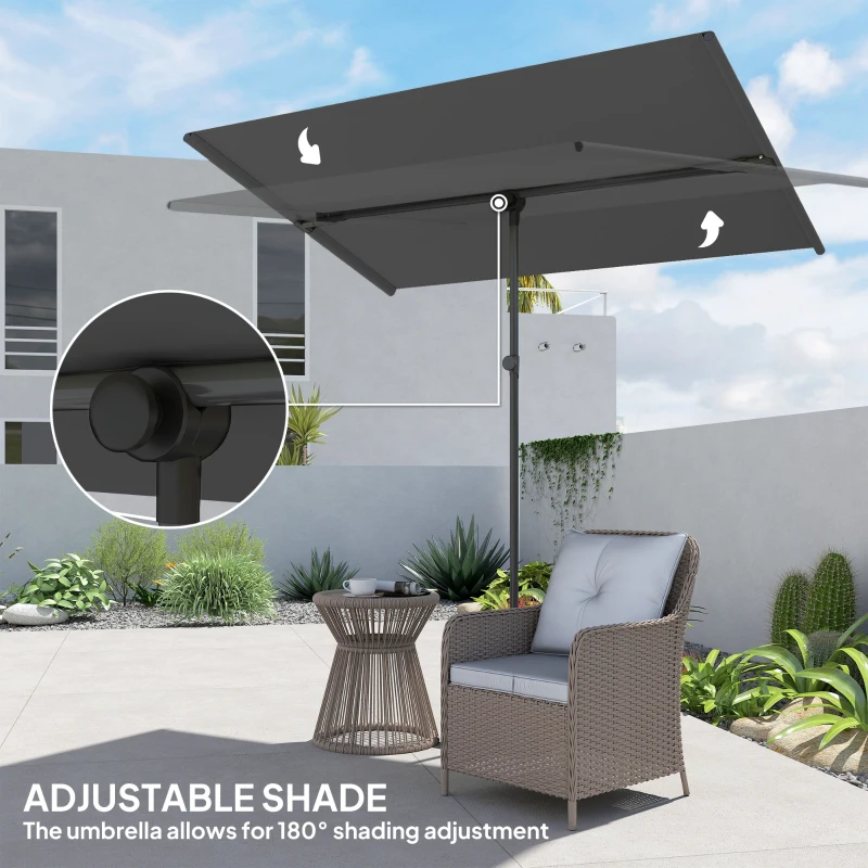 Umbrelă Outsunny pentru Exterioare 1.5x2 m Rotativă la 180°, din Poliester și Aluminiu, 150x205x120-215 cm, Gri Închis