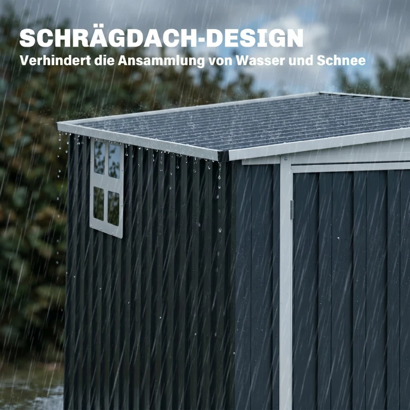 Outsunny Gartenlagerschuppen, Werkzeugschuppen für Gartengeräte, Fenster, Lüftungsöffnungen, abschließbar, Stahl, Dunkelgrau(m-6)