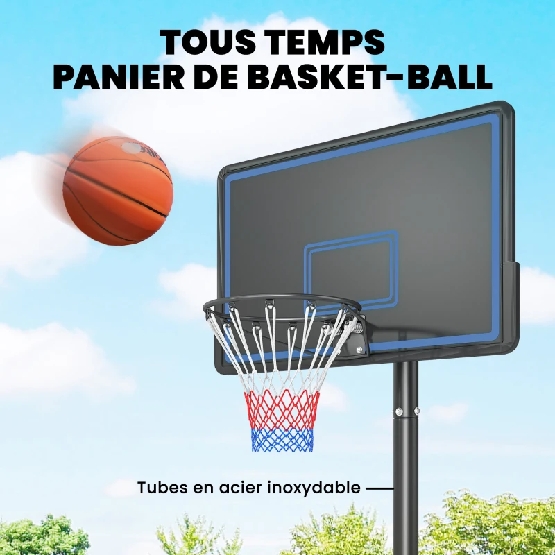 SPORTNOW Panier de Basketball sur Pieds avec Hauteur Réglable de 1,35 à 3,05 m avec Roues, Base de Lestage et Sac de Sable, Bleu
