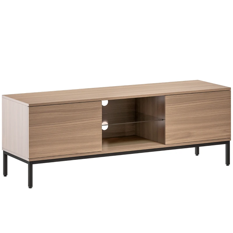 HOMCOM Meuble TV meuble télé pour téléviseur jusqu'à 60 pouces avec 2 portes et étagère en verre réglable 140x40x49,5cm gris