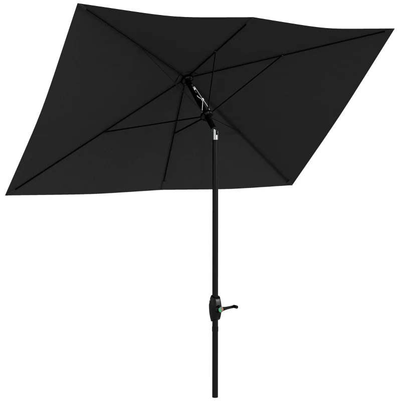 Outsunny Parasol rectangulaire inclinable 2 x 3 m avec manivelle toile polyester imperméabilisée haute densité 180 g/m² noir