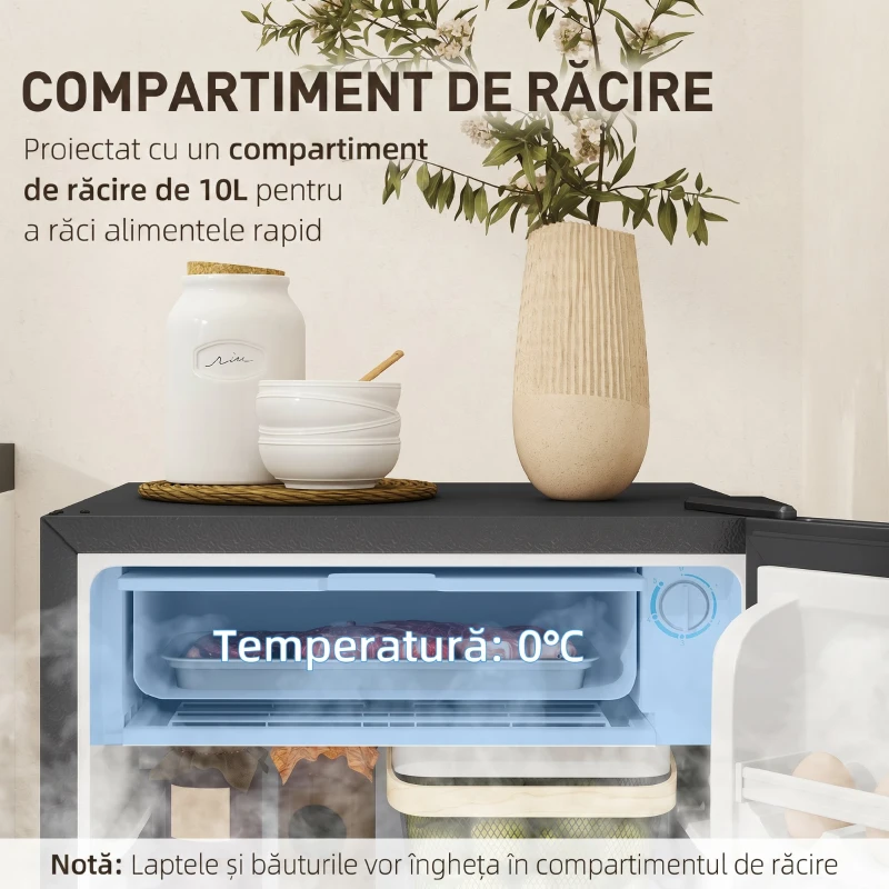 HOMCOM Frigider Mic de 91L cu Termostat Reglabil, Rafturi Reglabile și Sertar, Argintiu