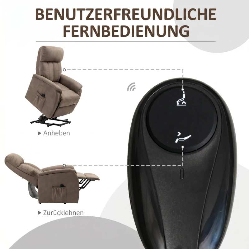 HOMCOM Fotoliu rabatabil cu sistem de ridicare 150° max, telecomandă și suport pentru picioare, 75x93x110 cm, maro