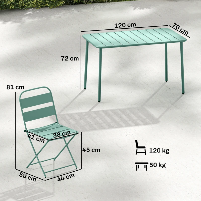 Outsunny Ensemble de Salle à Manger d'Extérieur 5 Pièces, Ensemble de Jardin pour 4 Personnes avec Plateau à Lattes et Chaises Pliantes, Vert Clair