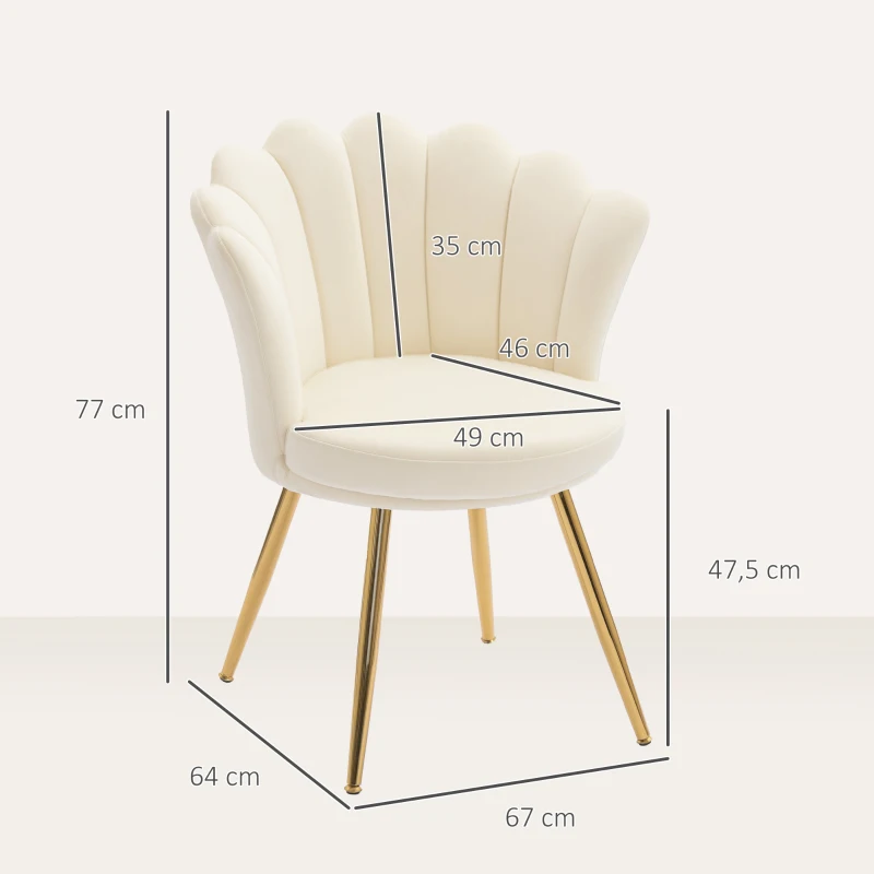 HOMCOM Fauteuil coquillage chaise coiffeuse fauteuil en velours fauteuil de salon avec pieds en métal doré beige