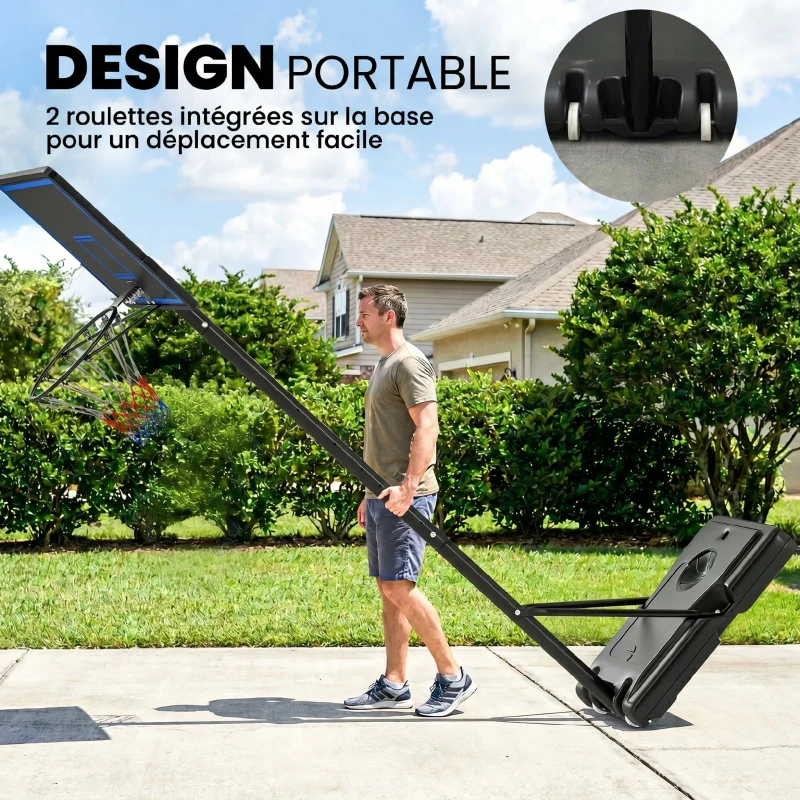 SPORTNOW Panier de Basketball sur Pieds avec Hauteur Réglable de 1,35 à 3,05 m avec Roues, Base de Lestage et Sac de Sable, Bleu
