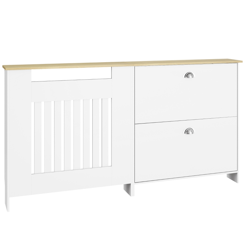 HOMCOM Cubre Radiadores con Zapatero Cubierta para Radiador con 2 Cajones Abatibles 152x19x81 cm Blanco
