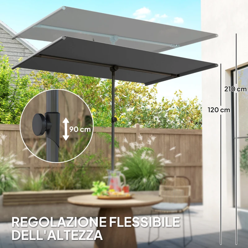 Outsunny Ombrellone per Esterni 1.5x2 m Girevole a 180°, in Poliestere e Alluminio, 150x205x120-215 cm, Grigio Scuro