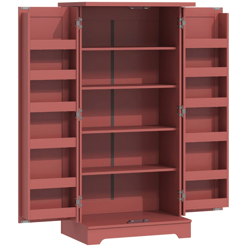 HOMCOM Buffet cuisine armoire de cuisine 5 niveaux avec portes et étagères réglables 60l x 40P x 120H cm grain de bois rouge