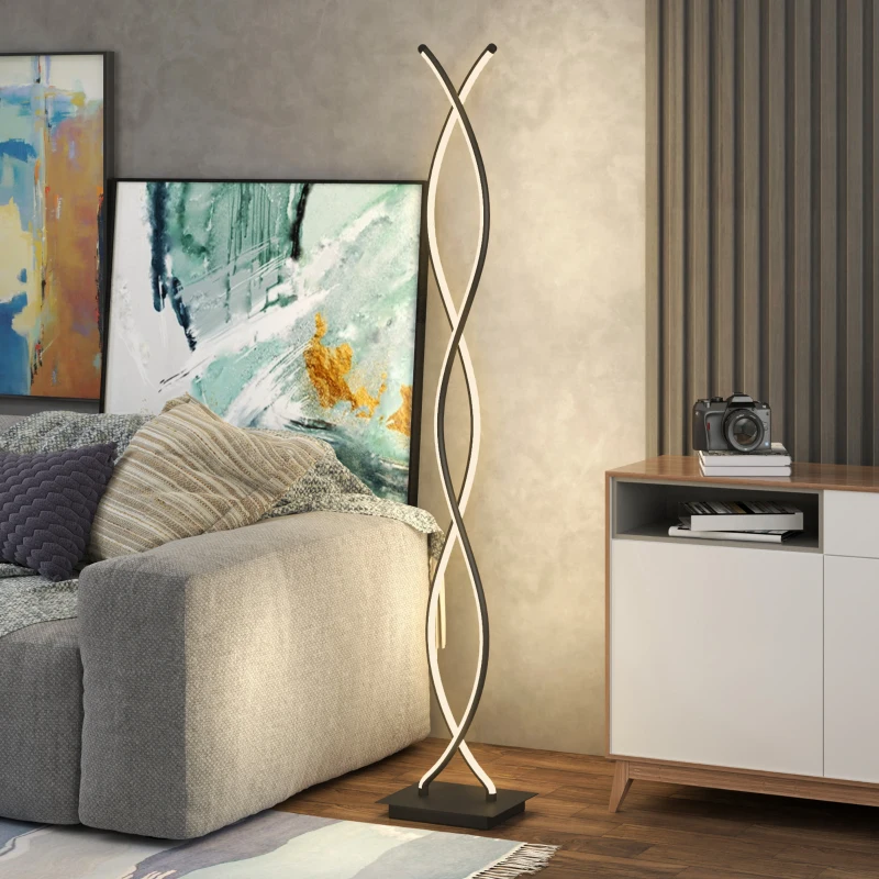 HOMCOM Lampadaire sur pied salon, lampe salon 3 niveaux de luminosité réglables à double spirale avec interrupteur à pied, noir