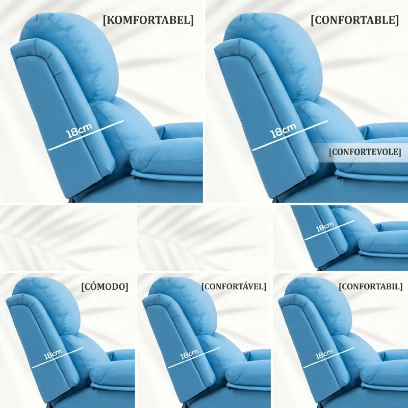 HOMCOM Fotoliu Electric Reclinabil cu Funcție de Ridicare, Suport pentru Picioare și Telecomandă, din Piele PU, 76x90x105 cm, Albastru