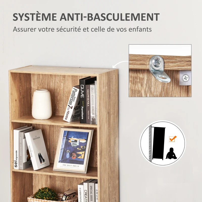 HOMCOM Bibliothèque, étagère de rangement à 5 niveaux avec étagères réglables, 63 x 29,2 x 176 cm, bois naturel