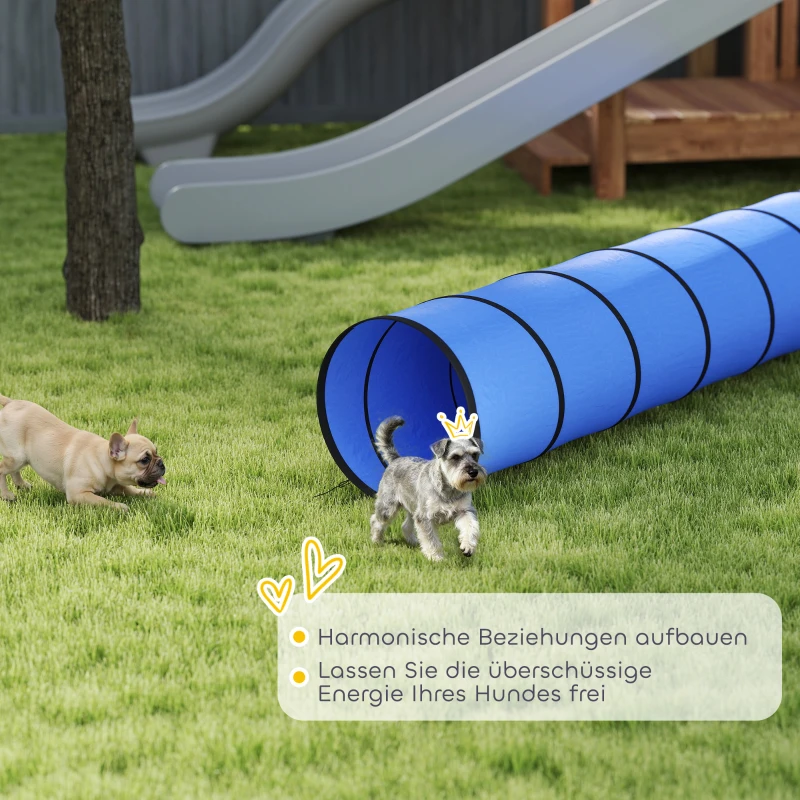PawHut Hunde Agility Tunnel 300 x 50 cm Hundetunnel mit 4 Bodenankern Tragetasche Spieltunnel für kleine mittelgroße Hunde Blau