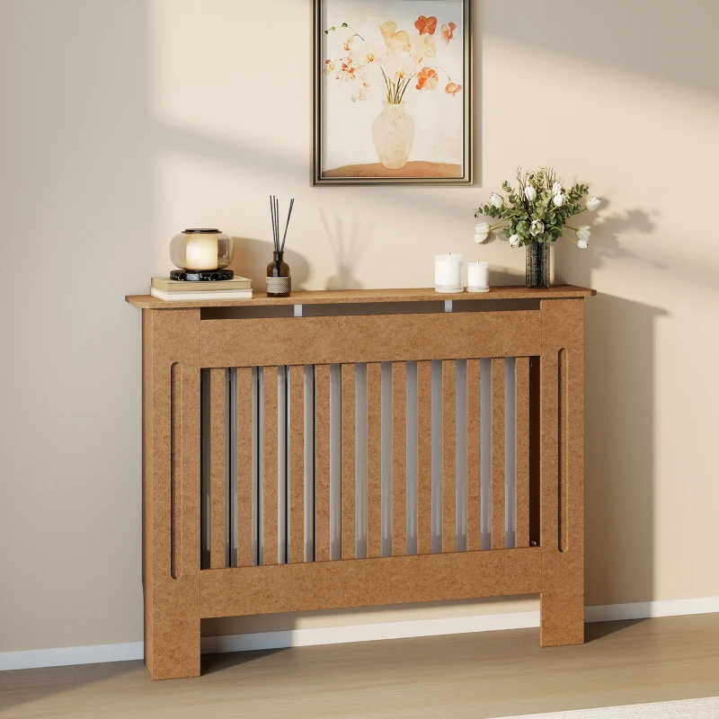 HOMCOM Cubre Radiador Cubierta para Radiador con Dispositivo Antivuelco Diseño Moderno 112x19x81cm Madera Natural