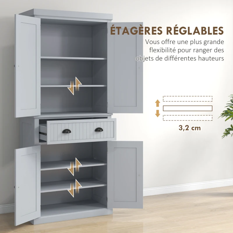 HOMCOM Armoire de cuisine buffet cuisine multi-rangements étagères réglables 4 portes grand tiroir 76,2 x 40,2 x 183 cm gris