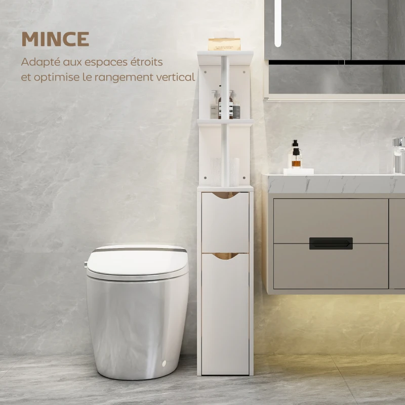 HOMCOM Meuble de salle de bain meuble de rangement avec tiroir sur roulettes, avec étagères ouvertes, 20 x 45 x 115 cm, blanc
