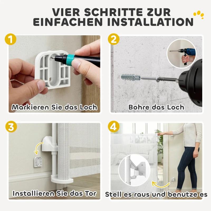 PawHut Treppenschutzgitter Türschutzgitter Ausziehbar 0-140 cm mit Einhandbedienung für Haustiere für Treppen Türen Weiß