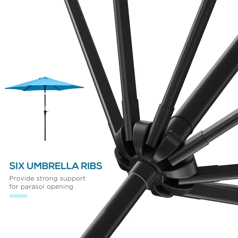 Outsunny 2.6 M Garden Parasol Umbrella with Tilt and Crank, Outdoor Sun Parasol Sunshade Shelter with Aluminium Frame, Blue