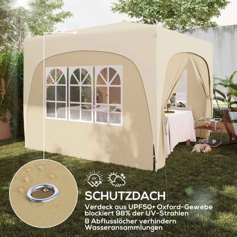 Outsunny 3 x 3 m Pavillon, Pop-up Gartenzelt mit Seitenwänden und Tragetasche, UPF50+, höhenverstellbar, Sand(m-6)