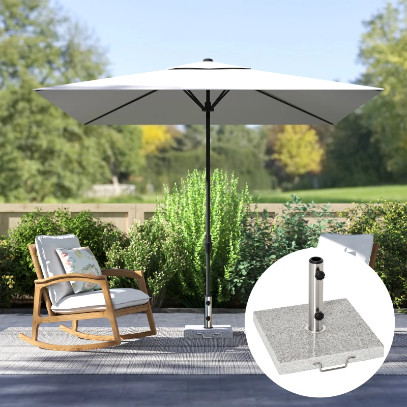Outsunny Pied de parasol carré 25 kg, support parasol en granit avec tube en acier inoxydable Ø 35/38/48 mm, pour terrasse piscine patio jardin, 40 x 40 x 36 cm, gris