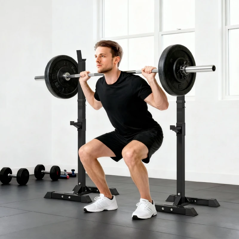 HOMCOM Hantelständer, 2er-Set, bis 150 kg belastbar, höhenverstellbar, Stahl, weiß+schwarz, 52 x 48 x 160 cm