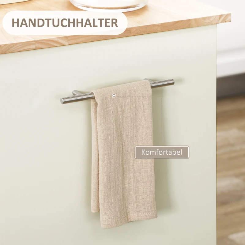 HOMCOM Küchenwagen rollbar Servierwagen Küchentrolley mit höhenverstellbaren Einlegeböden Handtuchhalter für Küche Esszimmer MDF Landhausstil Cremeweiß 63 x 45,5 x 91,5 cm