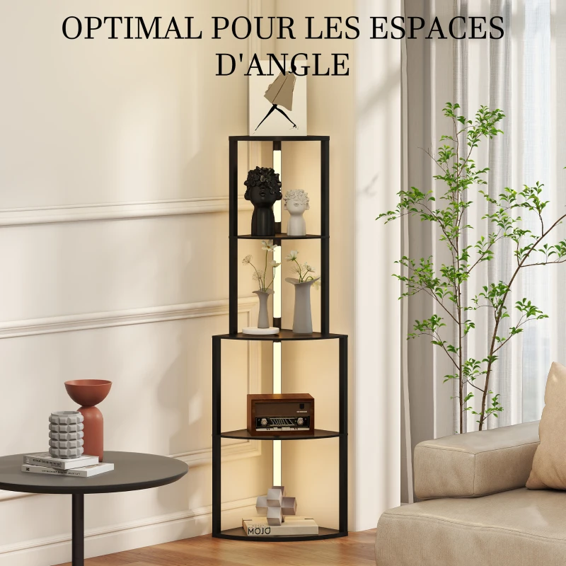 HOMCOM Lampadaire sur pied salon, lampadaire avec étagères d'angle à 4 niveaux, luminosité réglable, 55,5 x 39,5 x 163 cm, noir