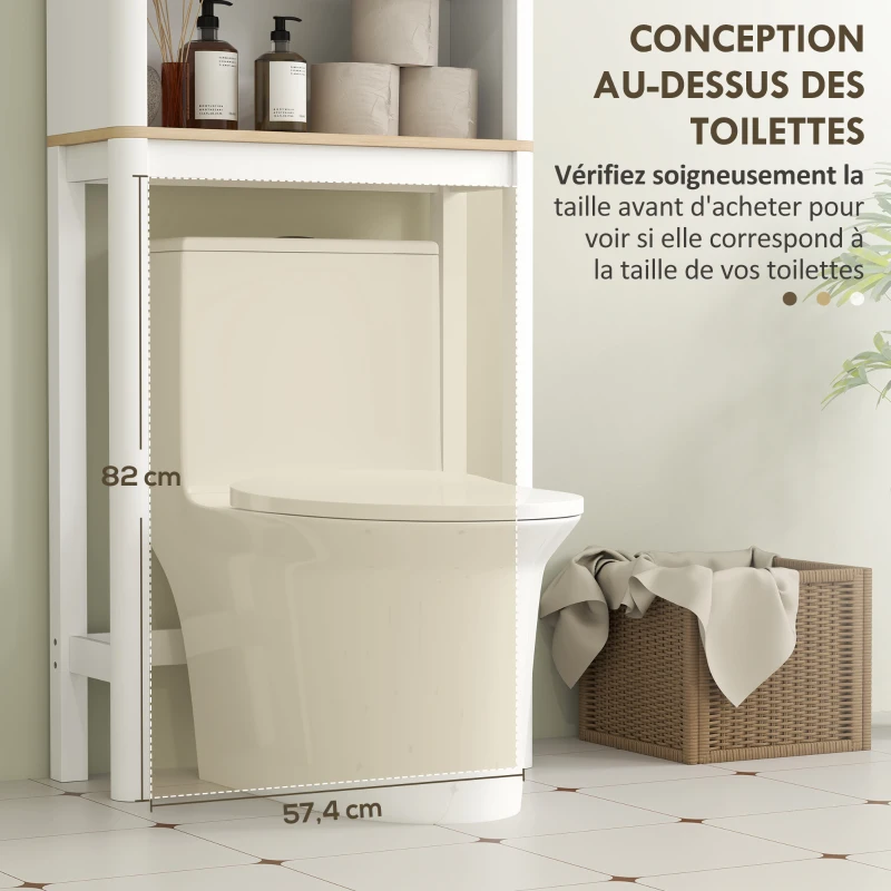 HOMCOM Meuble de rangement au-dessus des toilettes avec porte cannelée, compartiments, étagère réglable, 65x25x170cm, blanc