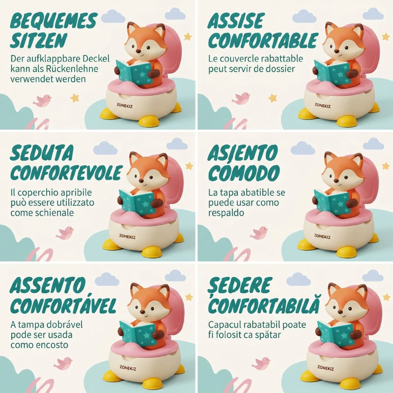 ZONEKIZ Oliță pentru Copii cu Spătar, Recipient Detașabil și Mânere, Vârsta 6 Luni-3 Ani, Roz