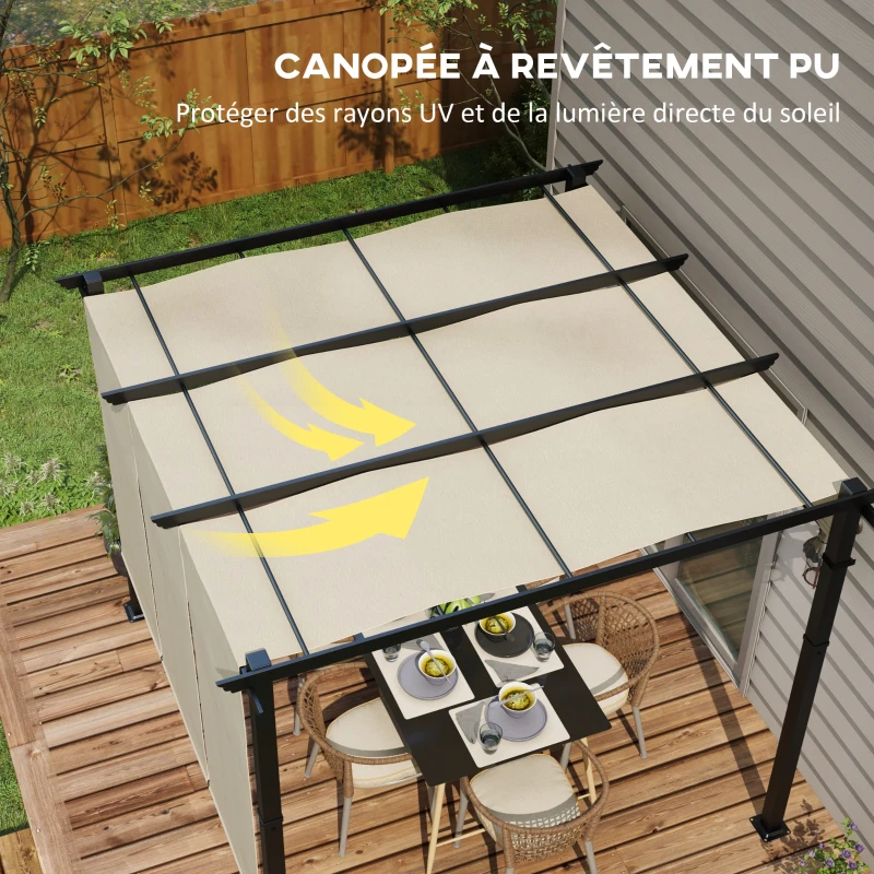 Outsunny Pergola avec 3 toiles coulissantes 3 x 3 x 2,38 m structure acier noir toile polyester haute densité beige