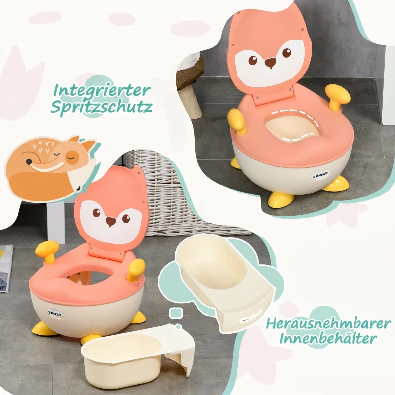 ZONEKIZ Oliță pentru Copii cu Spătar, Recipient Detașabil și Mânere, Vârsta 6 Luni-3 Ani, Roz