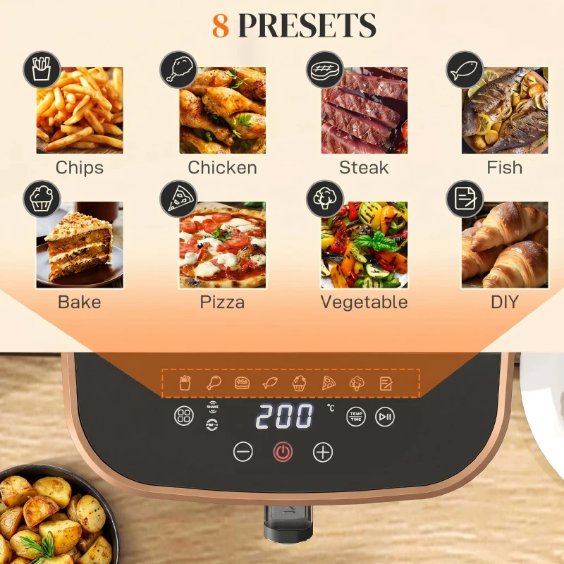 Frigider cu Aer HOMCOM de 8L, 1700W cu 8 Programe și Circulație de Aer Cald la 360°, Display LED, Negru