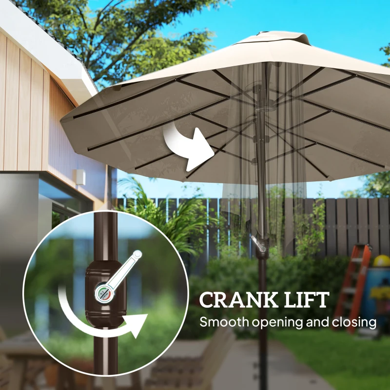 Outsunny Umbrela de Gradina Dubla 460x270cm Deschidere cu Manivela, Baza Transversala si Balast, Otel si Poliester Kaki