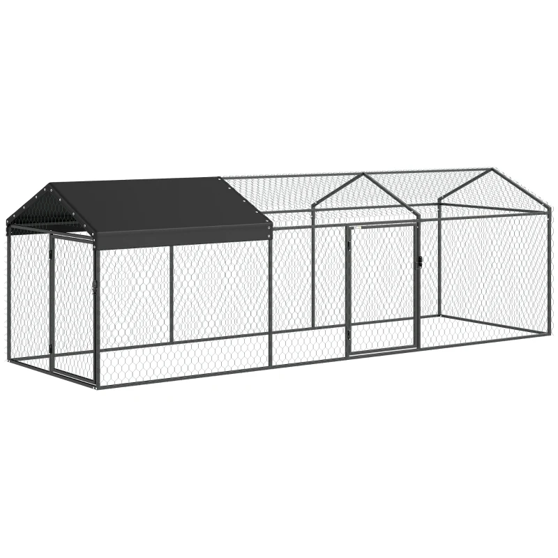 PawHut Enclos Poulailler Extérieur, Couverture Imperméable, 2 Portes Latérales, pour 3-5 Poules, 3x1x1m, Acier, Noir