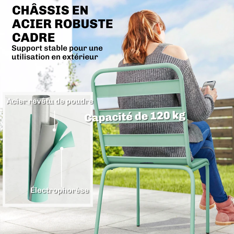 Outsunny Lot de 2 Chaises de Jardin Empilables en Métal pour Terrasse, Balcon, Jardin, Vert