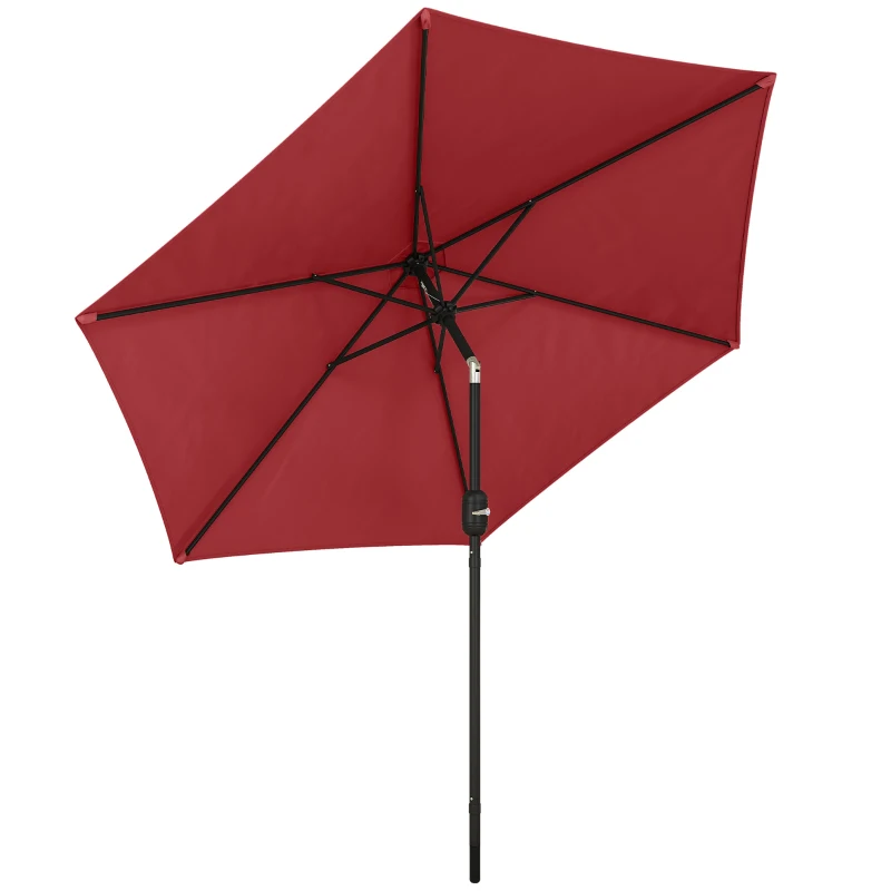 Outsunny 2.6 m Garden Parasol Umbrella with Aluminium Pole, Outdoor Patio Umbrella with Tilt and Crank, Vent, Wine Red