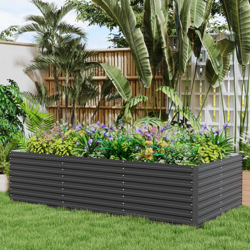 Outsunny Jardinière surélevée galvanisée rectangulaire pour l'extérieur - fond ouvert - 240 x 120 x 60cm, Gris