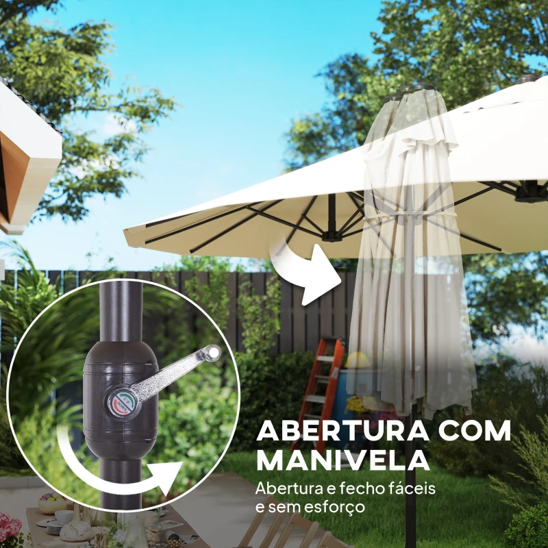 Outsunny Chapéu de Sol Duplo 4,55x2,65x2,38 m Chapéu de Sol de Jardim com Manivela Manual com Proteção Solar UV Creme