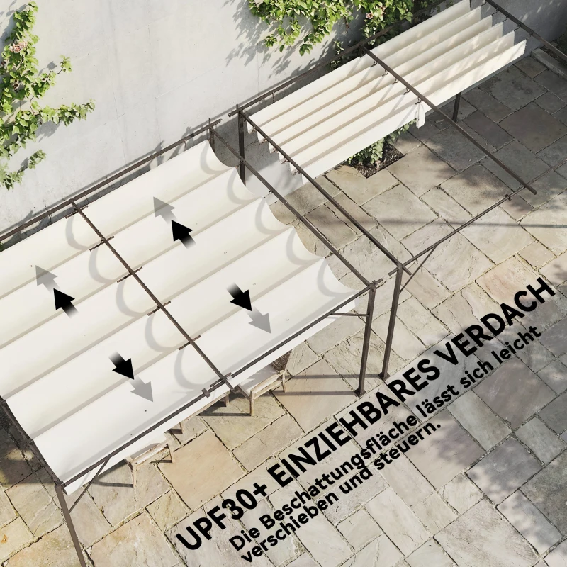 Outsunny Terrassendach Pergola ca. 4x3m Terrassenüberdachung mit Verstellbares Dach, Wandmontage UV 30+ Cremeweiß