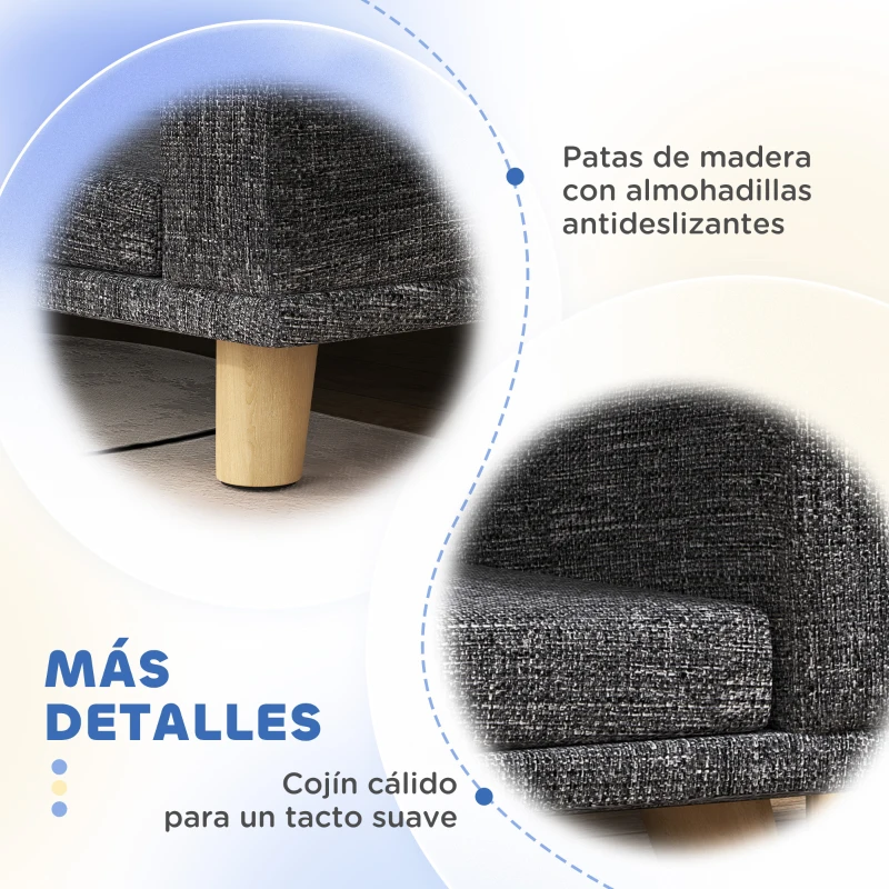PawHut Sofá para Perros Grandes Cama Elevada para Perros con Cojín Lavable y Patas de Madera Carga 30 kg 98x67x25cm Gris Oscuro