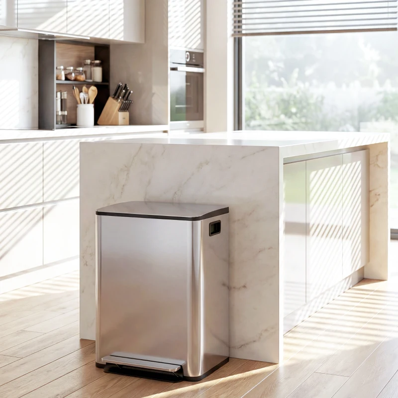 HOMCOM Poubelle de cuisine 2 compartiments de 2 x 20L, avec pédale, en acier inoxydable, couvercle à fermeture douce