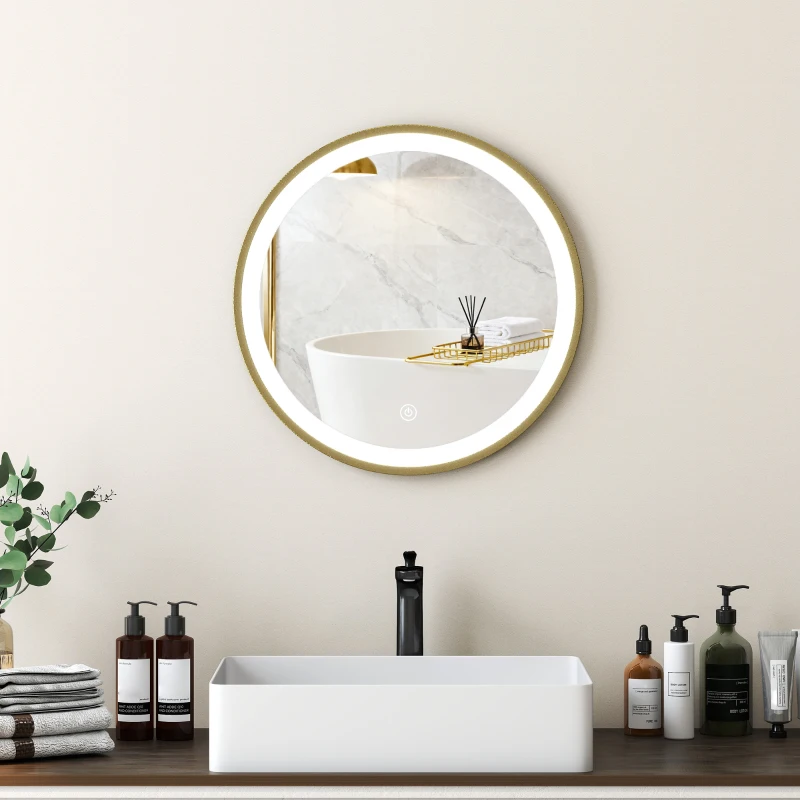 HOMCOM Miroir salle de bain avec éclairage LED rond 40 cm, miroir lumineux mural à 3 températures de couleur, dimmable, doré