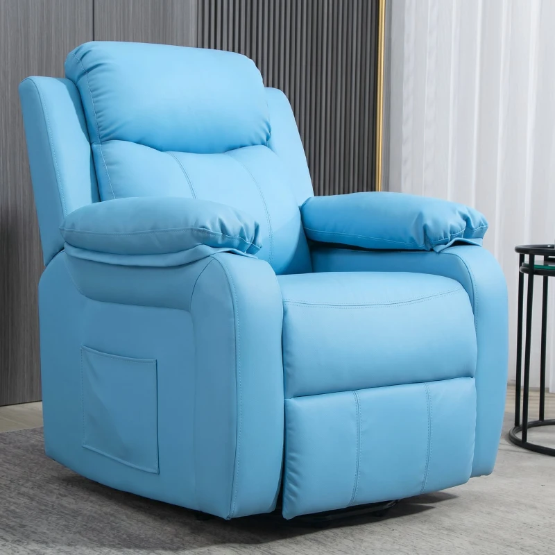 HOMCOM Fotoliu Electric Reclinabil cu Funcție de Ridicare, Suport pentru Picioare și Telecomandă, din Piele PU, 76x90x105 cm, Albastru