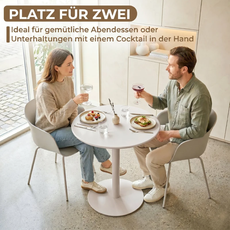 HOMCOM Runder Küchentisch für 2 Personen mit Stahlgestell, platzsparend, 60 x 60 x 72 cm, Beige