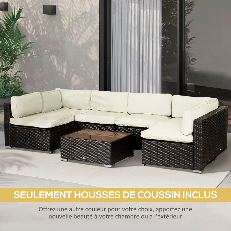 Outsunny Lot de 14 Housses de Rechange Coussins Salon de Jardin - 6 Housses Coussin d'assise, 8 Housses Coussin Dossier - Housses zippées Polyester déperlant Crème