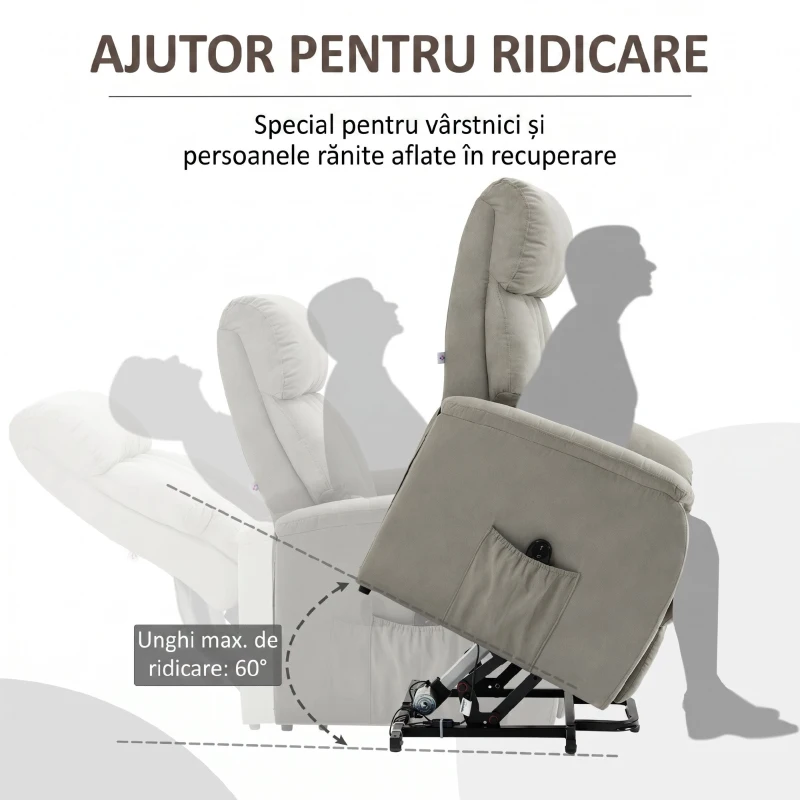 Homcom Fotoliu Ridicare Electric – Reclinabil 150° cu Telecomanda