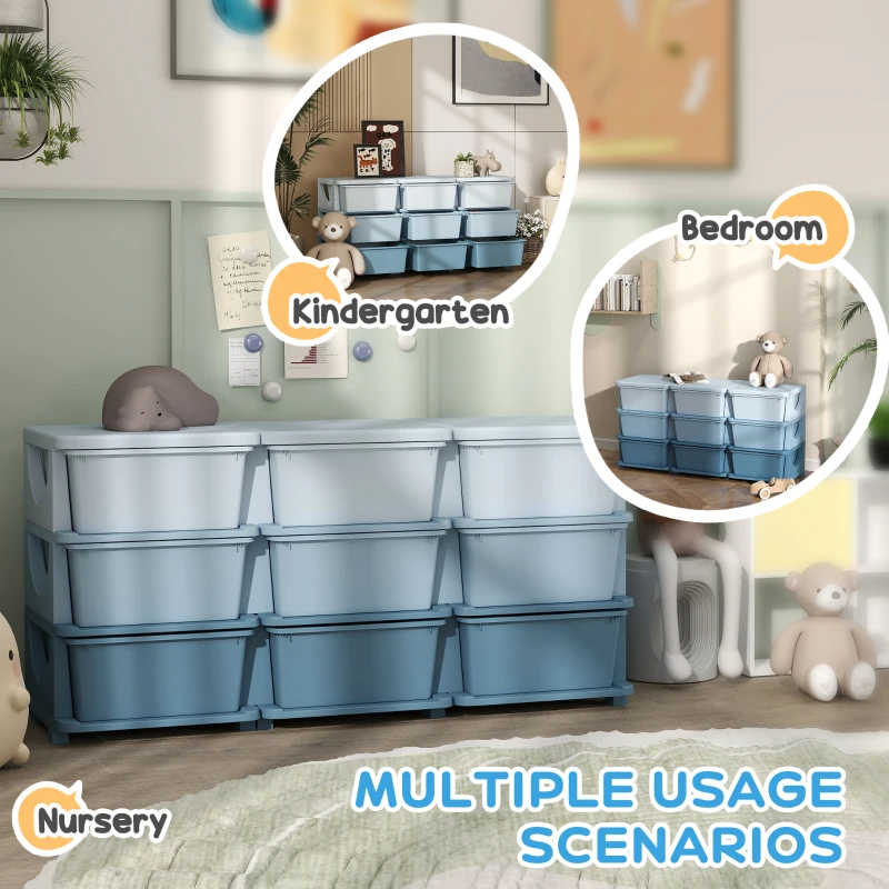 HOMCOM Pojemnik do przechowywania dla dzieci, 9 szuflad, niebieski